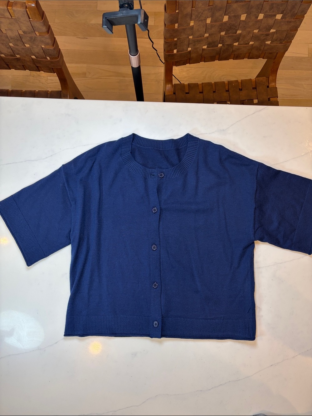Navy Short Sleeve Button Front Cardigan